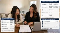 Home seller reviewing contract terms with real estate agent