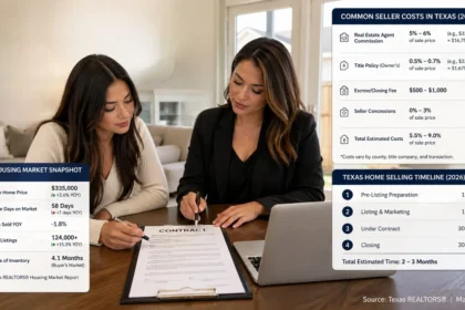 Home seller reviewing contract terms with real estate agent