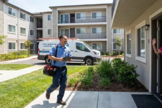 Maintenance technician responding quickly to a resident service request in an apartment community