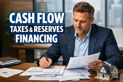 New real estate investor reviewing cash flow, taxes, reserves, and financing documents