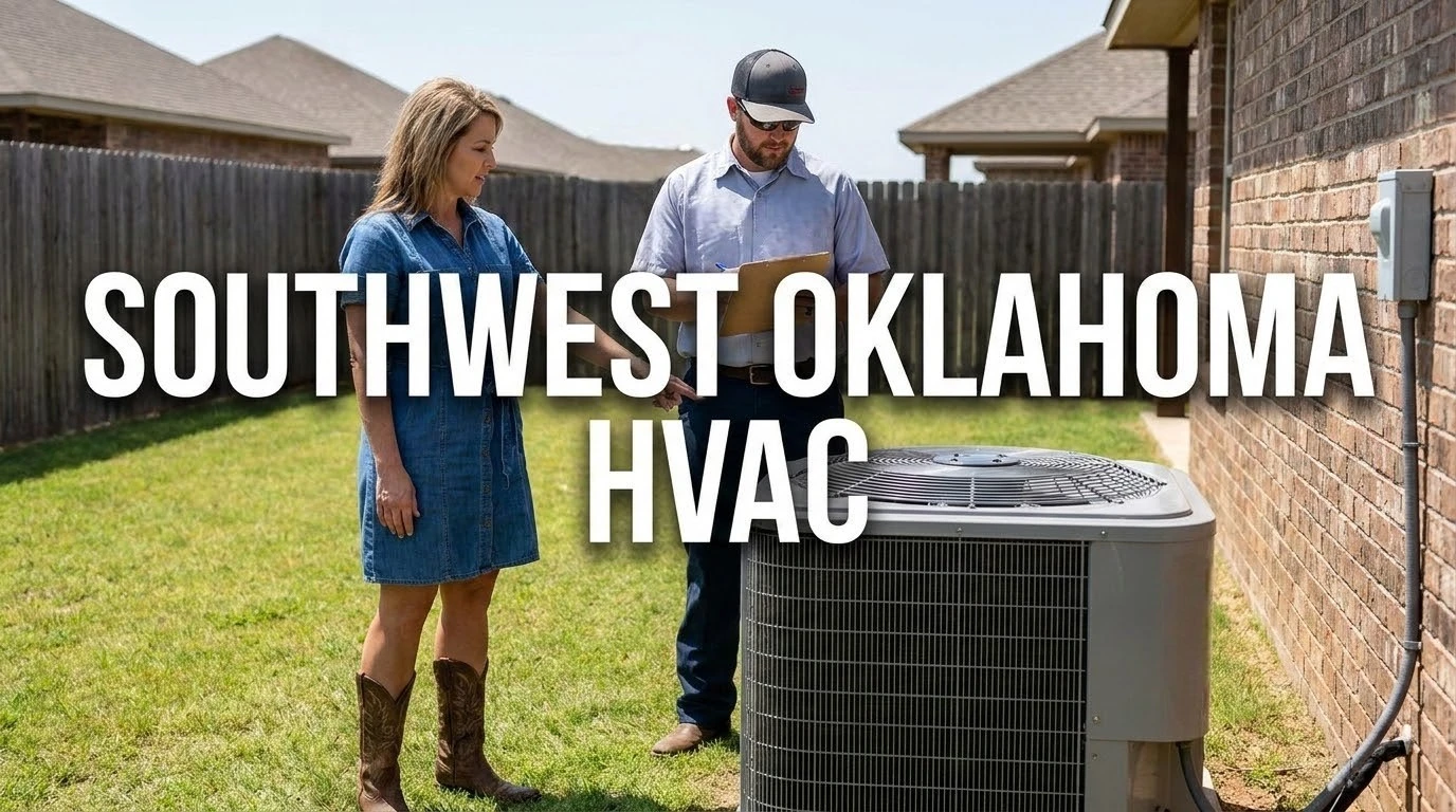 Homeowner discussing HVAC replacement options with an experienced installer in Southwest Oklahoma