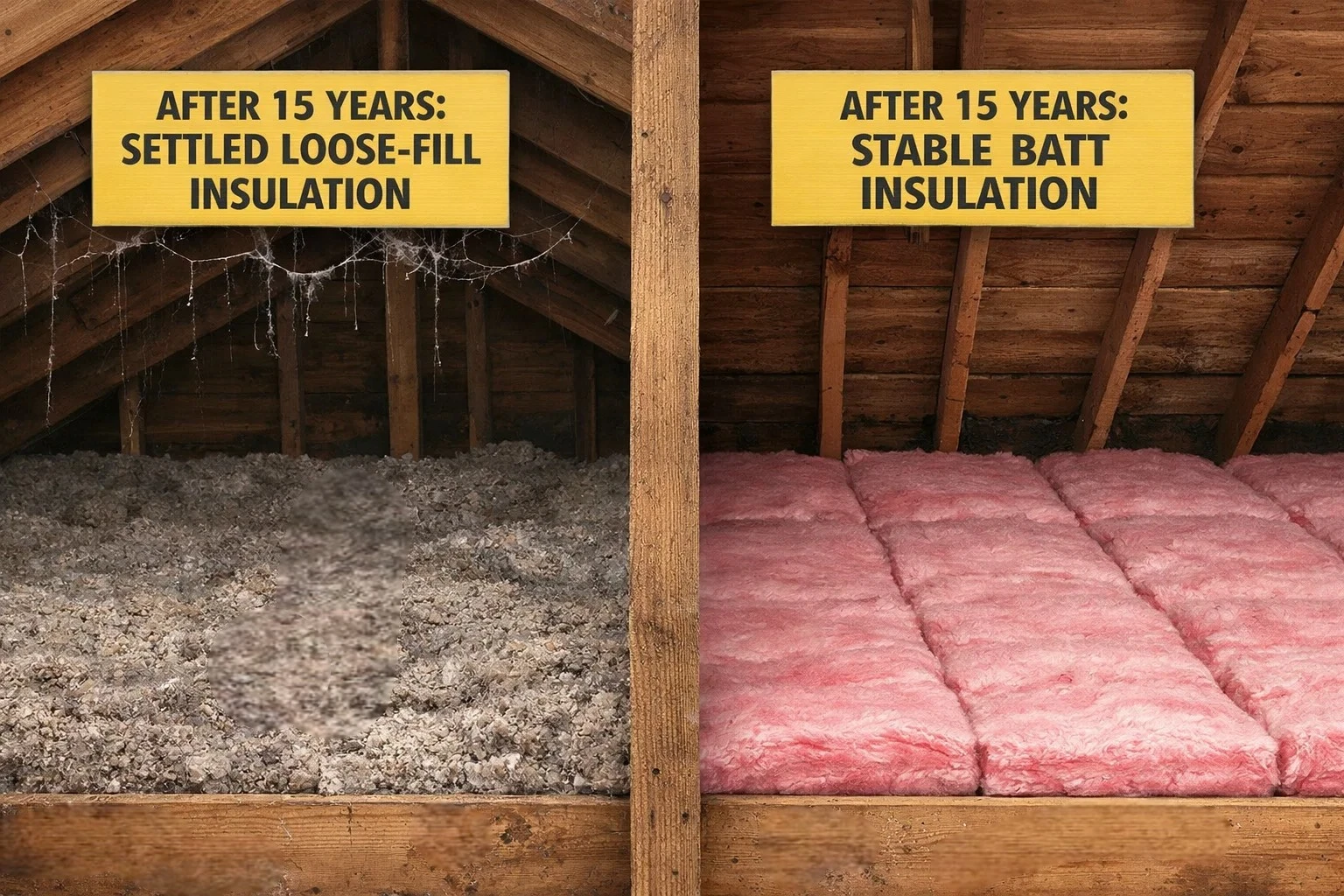 Long-term performance of batt and blown-in insulation in an attic
