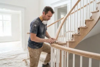 Stair railing refinishing before listing a home