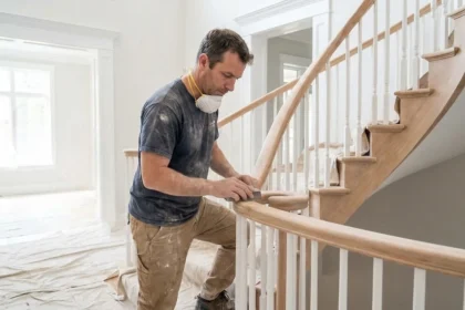 Stair railing refinishing before listing a home