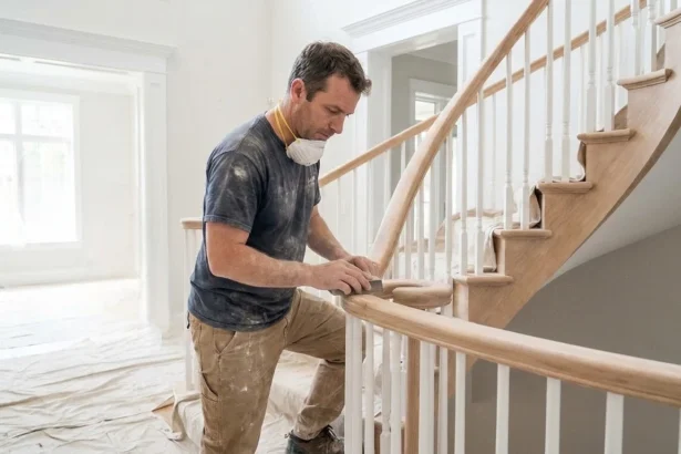 Stair railing refinishing before listing a home