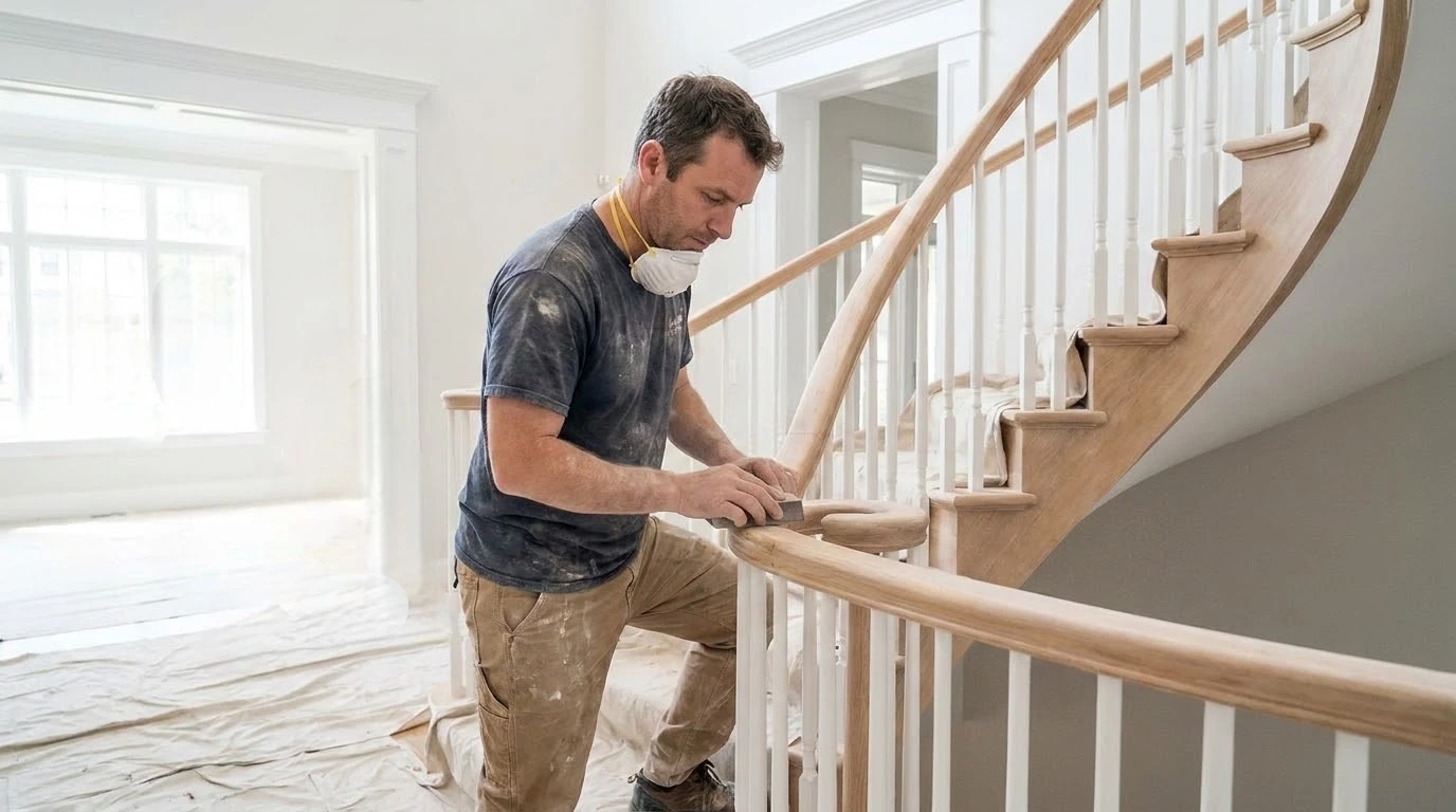 Stair railing refinishing before listing a home