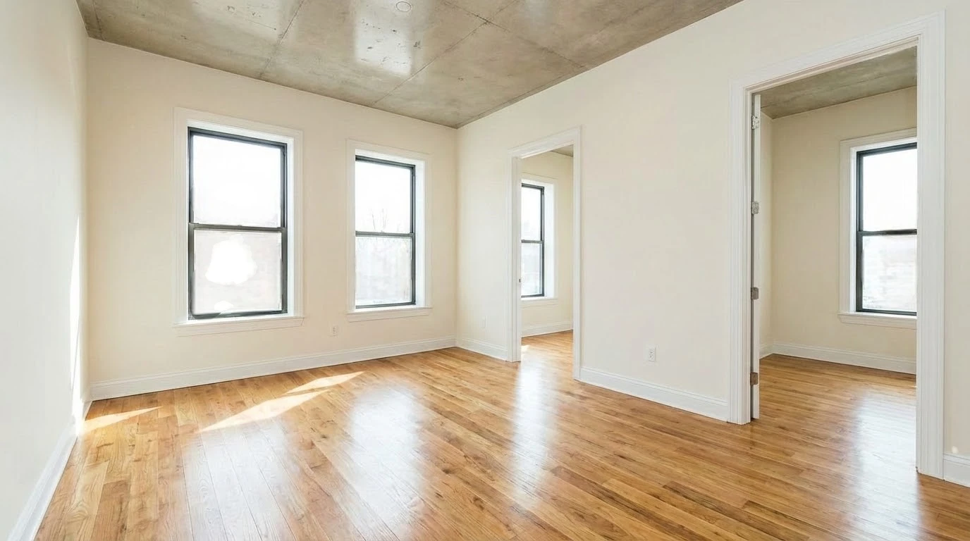 Polished vacant interior with improved lighting and clear room definition