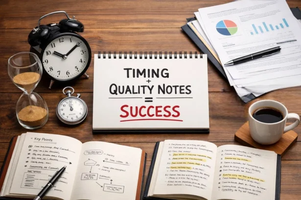 Organized mortgage note file and calendar representing timing and strong note fundamentals