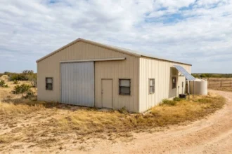 Steel outbuilding on a Texas property built for heat, wind, and low maintenance
