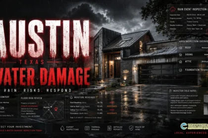 Austin home exterior after rain with water damage inspection documents