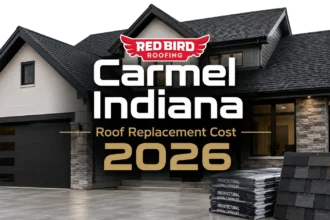 Carmel Indiana home with new asphalt shingle roof and roofing materials