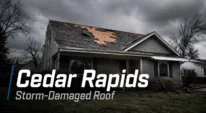 Cedar Rapids home with storm-damaged roof after severe weather