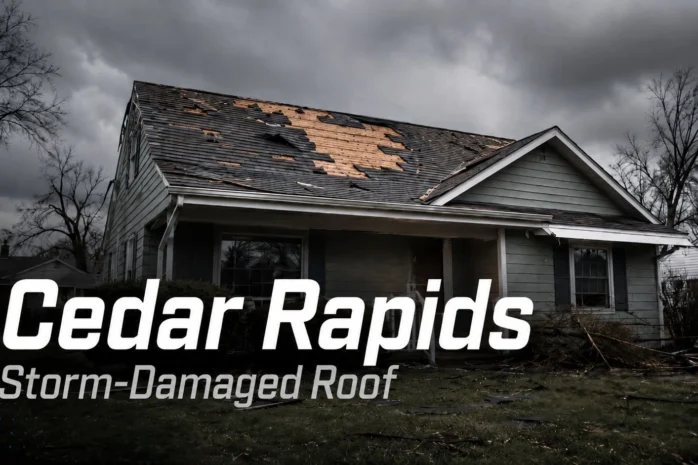 Cedar Rapids home with storm-damaged roof after severe weather