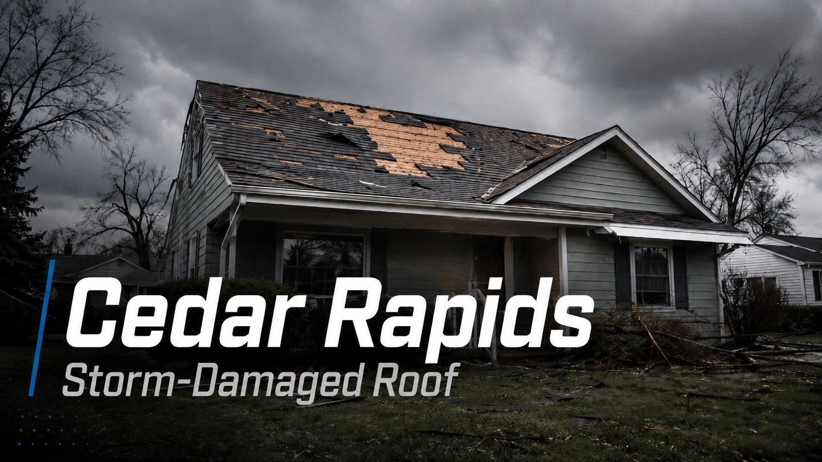 Cedar Rapids home with storm-damaged roof after severe weather