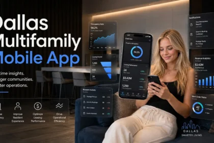 Dallas multifamily residents using mobile apps in a modern apartment