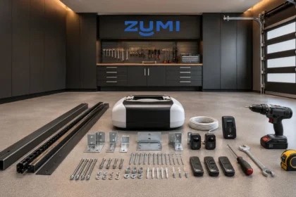 Garage door opener parts and tools prepared before installation