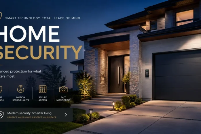 home security features with smart doorbell, motion lights, trimmed landscaping, and secure garage entry