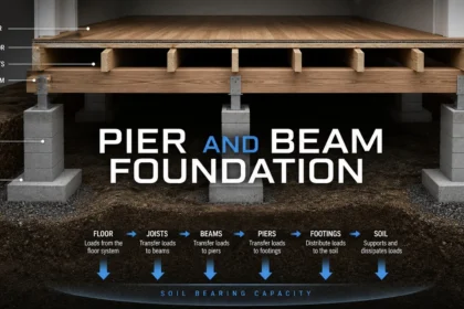 Cutaway view of pier and beam foundation components under a home