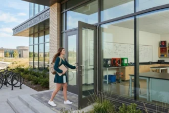 Students outside a Hurst area school building