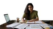 Indian comparing term insurance documents at home
