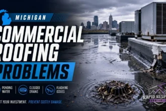 Michigan commercial roof inspection with ponding water
