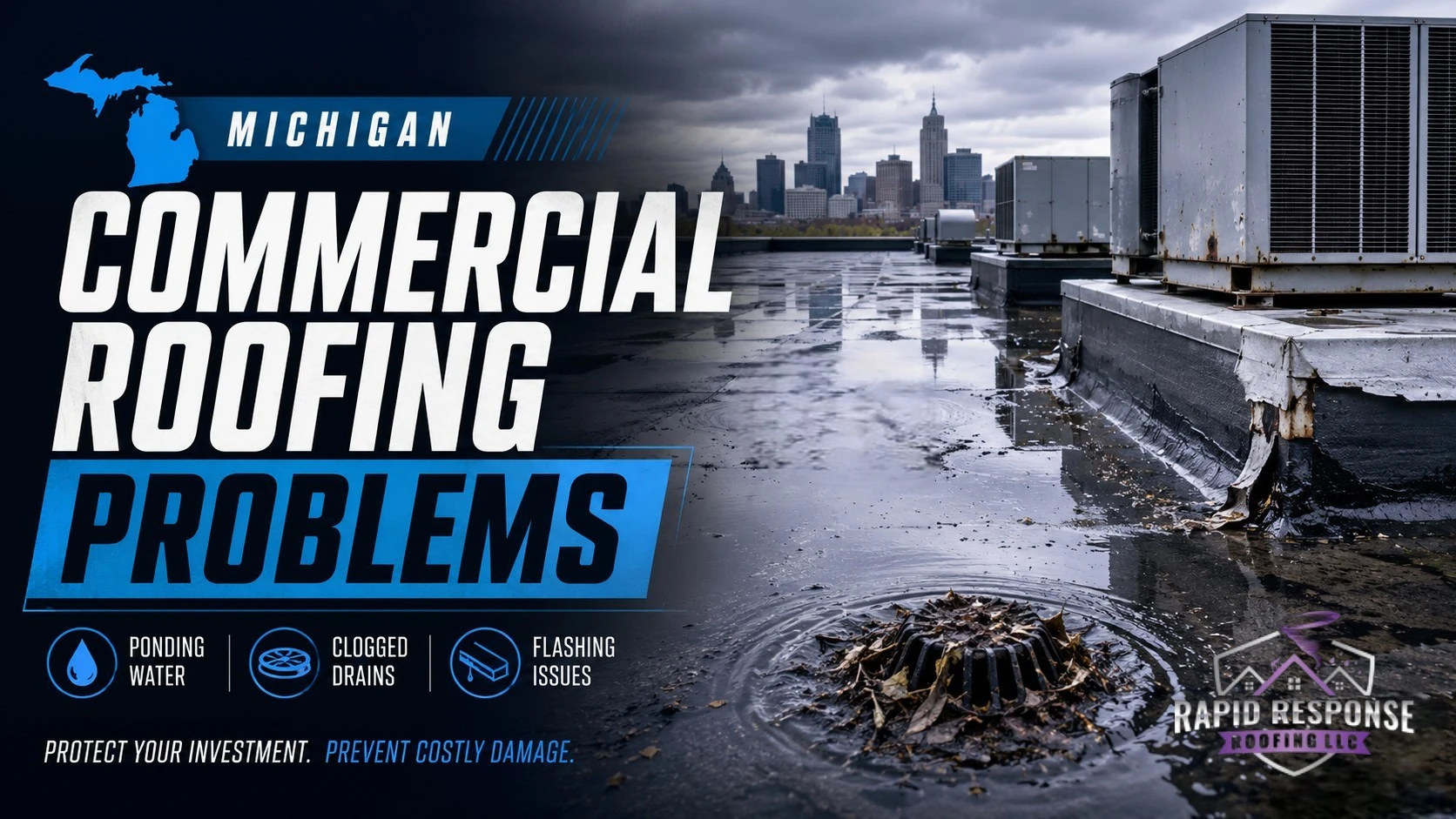 Michigan commercial roof inspection with ponding water