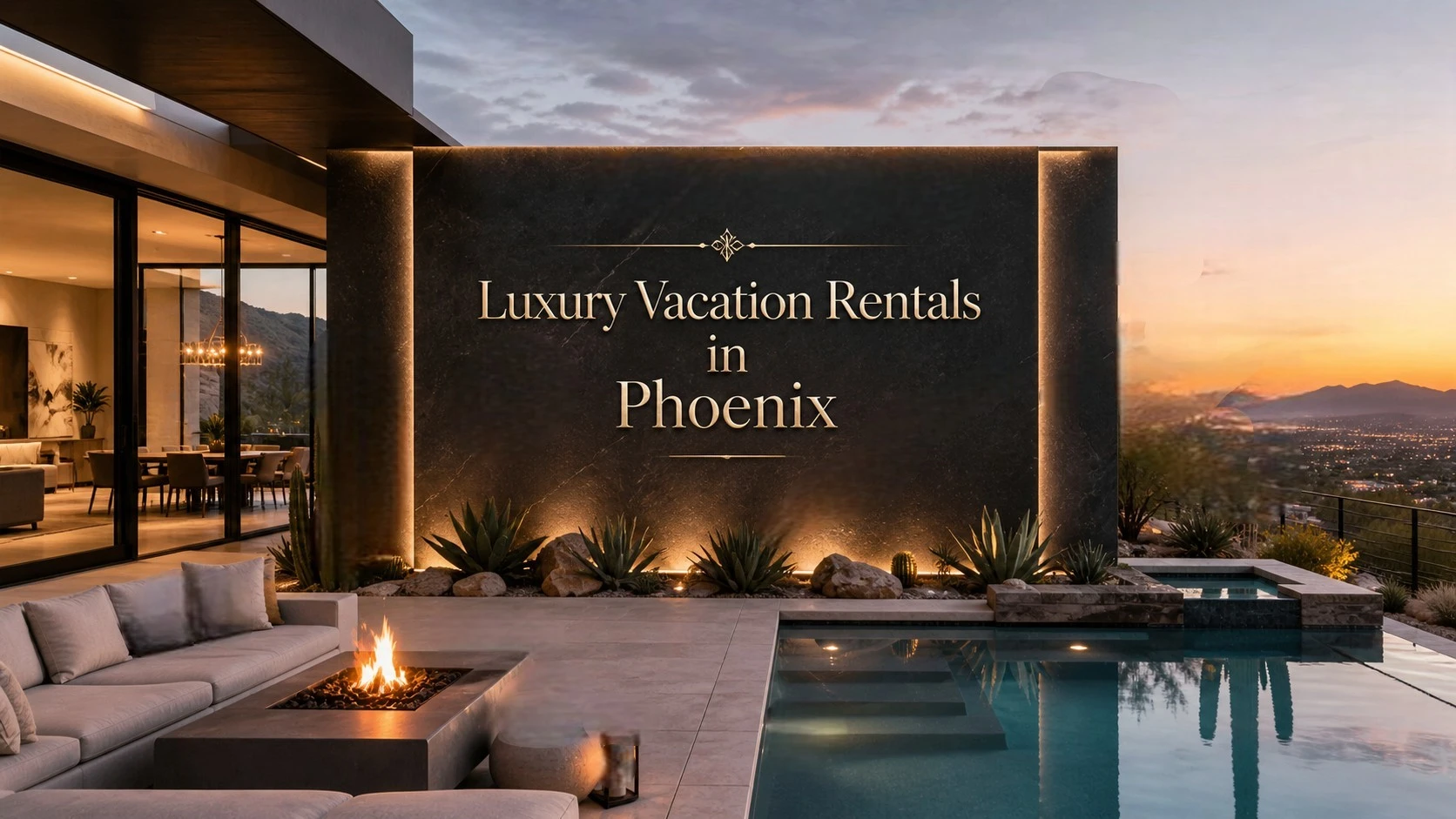 Luxury vacation rental home in Phoenix with desert landscaping and pool