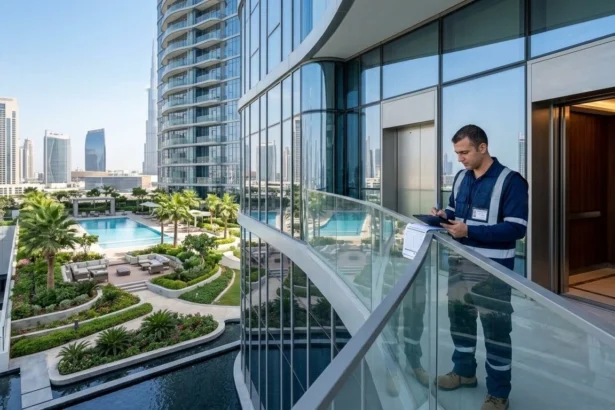 Maintenance team inspecting Dubai residential amenities