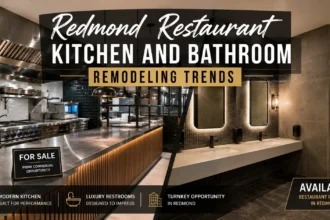 Modern Redmond restaurant kitchen and restroom remodel prepared for sale