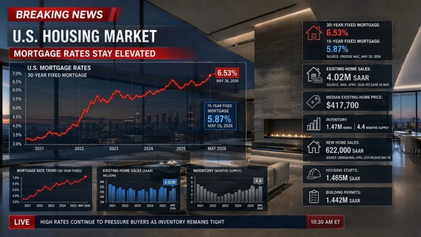 Modern home with mortgage rate chart and housing market data overlay