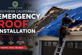 Emergency roof installation on a Southern California home after storm damage