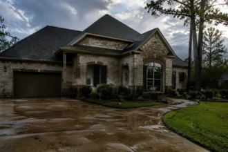 East Texas home with asphalt shingle roof after stormy weather