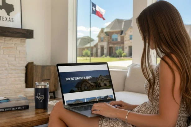Homeowner searching for roofing services online in Texas