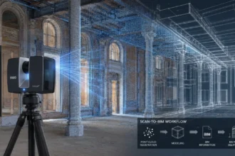 3D laser scanner capturing existing building conditions for Scan-to-BIM modeling