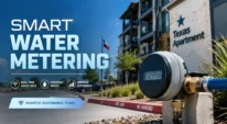 Smart water meter outside a Texas apartment community