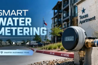 Smart water meter outside a Texas apartment community