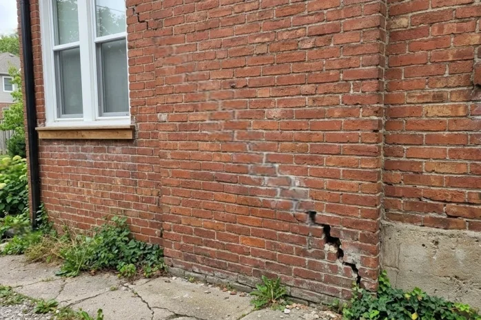 Stair-step crack in exterior brick wall