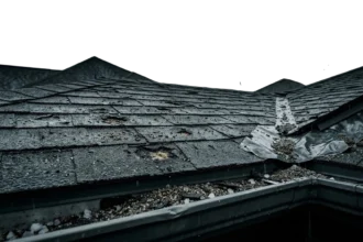 Hail-damaged roof shingles on a Dallas area home