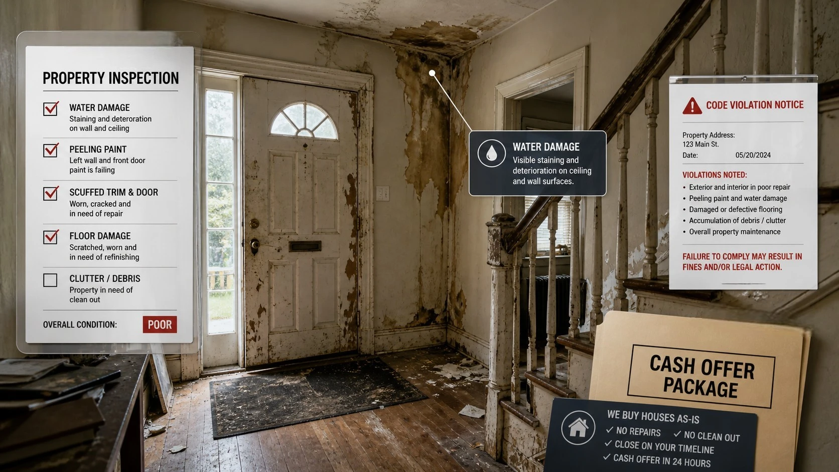 Distressed Milwaukee home with cash offer paperwork