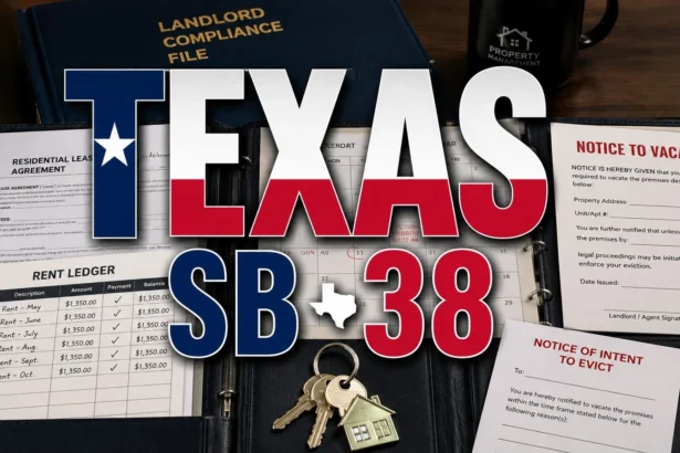 Texas landlord compliance file with rent ledger and eviction timeline