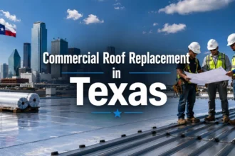 Commercial roof replacement in Texas on an industrial building