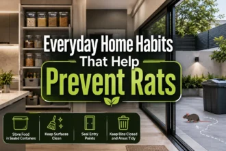 Clean Dallas home kitchen and patio with sealed food containers and covered trash bin