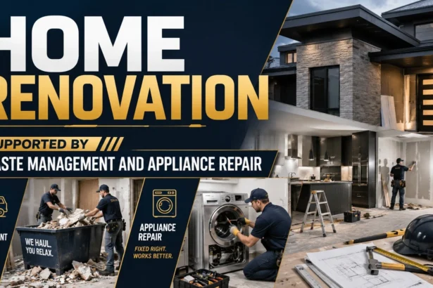 Home renovation project featuring debris removal and appliance repair services.