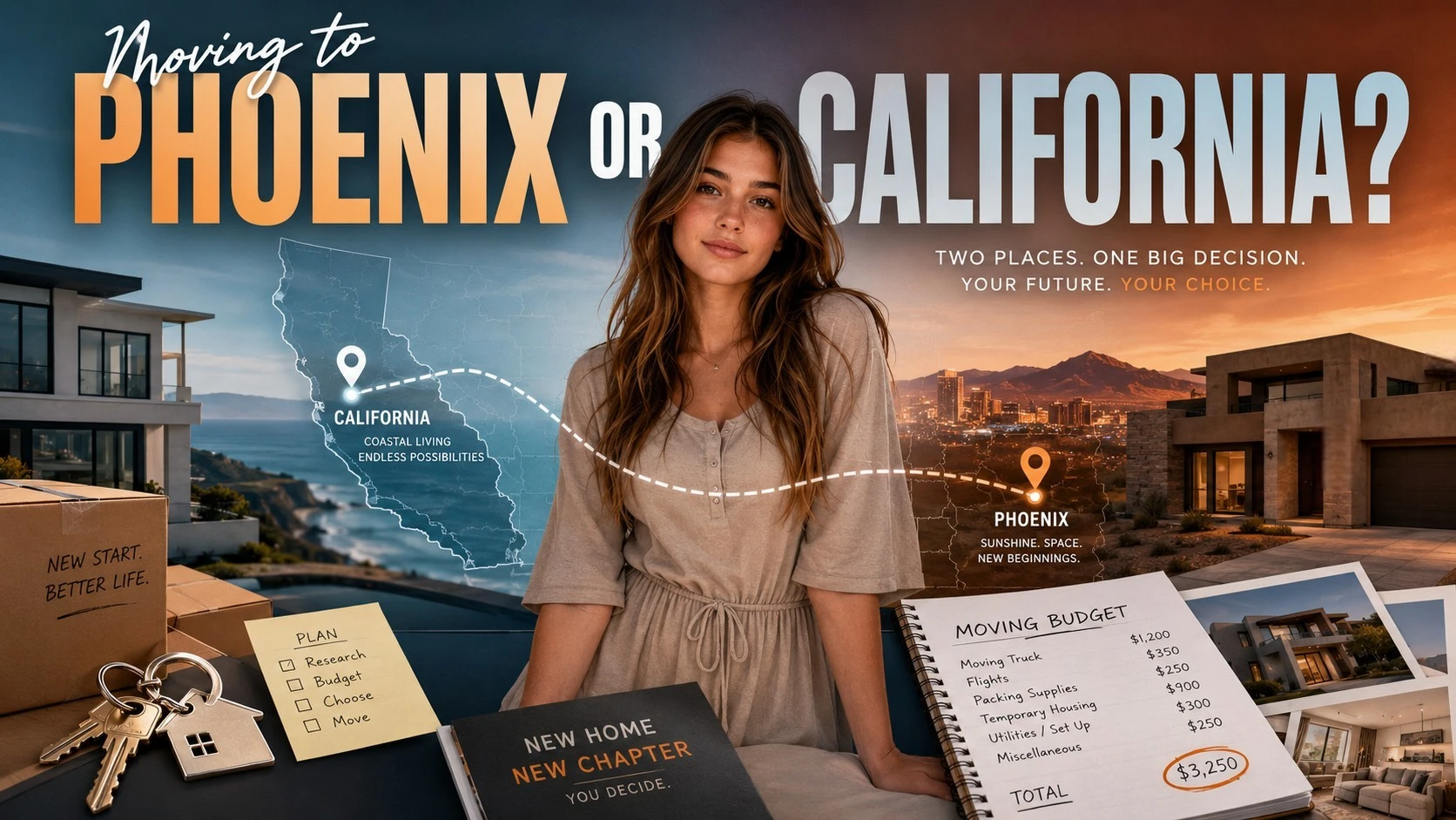 A girl planning a move between Phoenix and California
