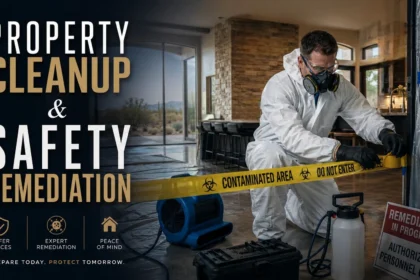 Remediation technician preparing a contaminated home for safe cleanup