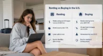A girl comparing renting and buying options after relocating