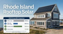 Rhode Island coastal home with rooftop solar panels and energy bill comparison
