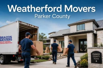 Weatherford movers unloading boxes at a Parker County home