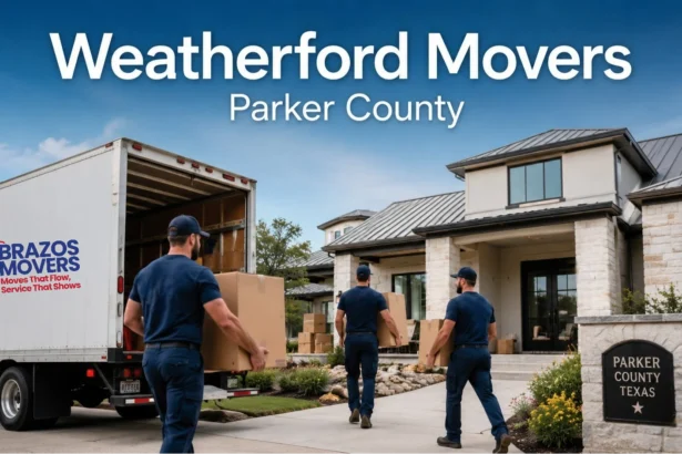 Weatherford movers unloading boxes at a Parker County home